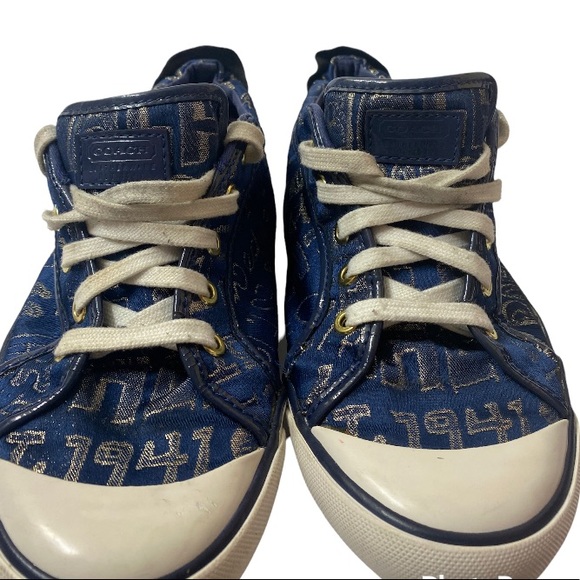 COACH Barrett Navy/Gold Metallic Poppy Signature Sneakers..Size:9.5 - Picture 2 of 11